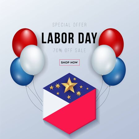 Labor day sale promotion advertising banner template decor with American material and balloons design .American labor day wallpaper.voucher discount.Vector illustrationのイラスト素材