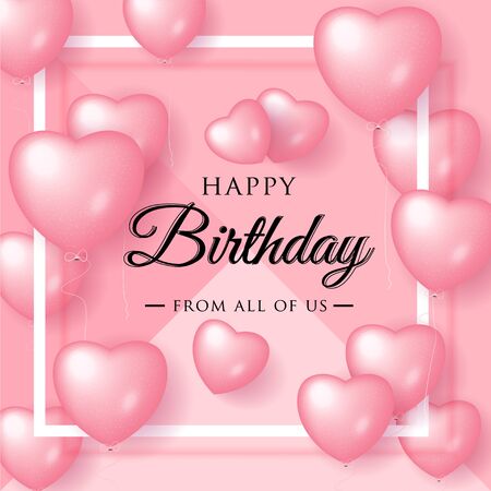 Vector birthday elegant greeting card with pink balloonsのイラスト素材
