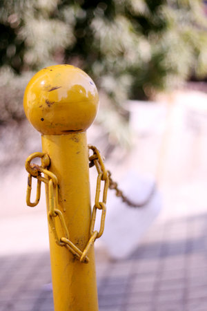 yellow iron fenceの写真素材