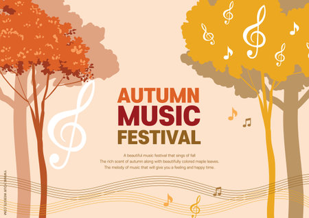 Autumn scenery and musical melodies and notesのイラスト素材
