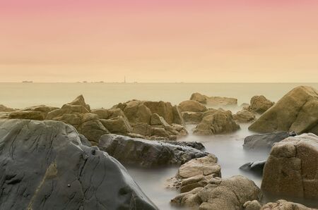 vue de la cote de bretagne, la mer et les rochersの写真素材
