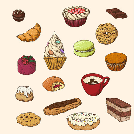 Set of the hand-drawn sweetsのイラスト素材