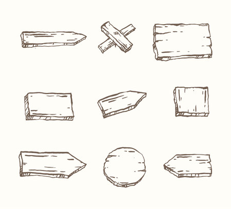 Hand drawn wooden signs Vector illustration.のイラスト素材