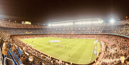 Camp Nou Barca FC Barcelona Football Stadium at Night with publiのeditorial素材