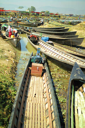 Too many wooden boats in a dry riverの写真素材