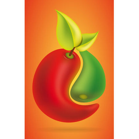 Yin yang chilies making a fruit conceptのイラスト素材