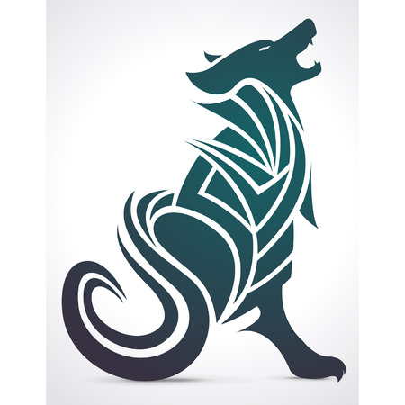 Wolf howling tribal tattoo designのイラスト素材