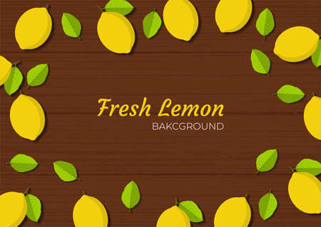 top view flat table design. lemon festival. fresh lemon fruit on wooden table from above suitable for social media post, banner, flyer, restaurant or cafe menu list, and more.のイラスト素材