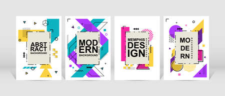 Trendy geometric design. Set of trendy memphis design. colorful geometric background design. Applicable for flyer, brochure, cover, magazine, book, banner, etc.のイラスト素材