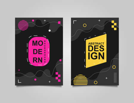 Black cover design. Trendy geometric background. Set of trendy memphis design. Applicable for flyer, brochure, cover, magazine, book, banner, etc.のイラスト素材