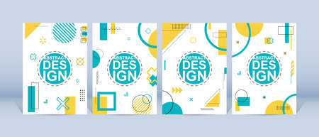 Trendy geometric design. Cool memphis poster background. Set of trendy memphis design. Colorful geometric background. Applicable for flyer, brochure, cover, magazine, book, banner.のイラスト素材