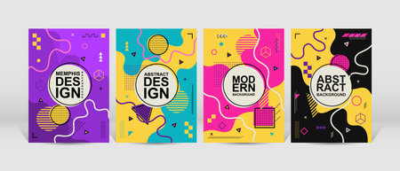 Trendy geometric design. Set of trendy memphis design. colorful geometric background design. Applicable for flyer, brochure, cover, magazine, book, banner, etc.のイラスト素材