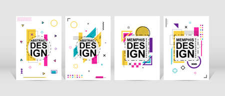 Trendy geometric design. Cool memphis poster background. Set of trendy memphis design. Colorful geometric background. Applicable for flyer, brochure, cover, magazine, book, banner.のイラスト素材