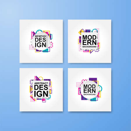 Trendy geometric design. Set of trendy memphis design. Colorful geometric background. Cool memphis background. Applicable for sale banner, brochure, cover, magazine, poster, social media banner.のイラスト素材
