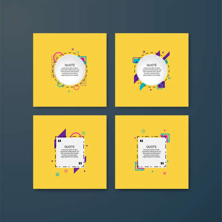 Quote box frame with trendy geometric design. Set of trendy memphis design. Blank template bubble quote. Colorful geometric background. Cool memphis background. Applicable for social media postのイラスト素材