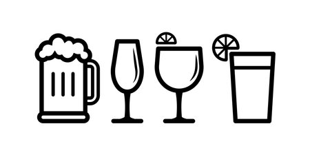 a Collection of Beverage icons for restaurant use. Beer, Lemonade, Lemon Juice, and Lemon Tea Iconsのイラスト素材