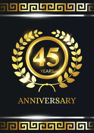 45 years anniversary celebration. Luxury celebration template with golden decoration on black background. Elegant vector template for invitation card, celebration, greeting cards and other.のイラスト素材