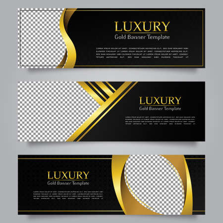 Collection of Luxury Modern Banner Design Templates. Gold Banner Template with Blank Space for Picturesのイラスト素材