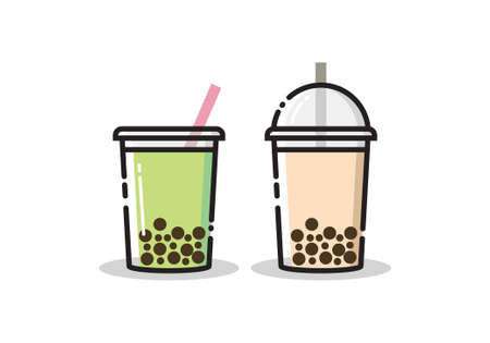 Cute Bubble tea or Boba tea cartoon with MBE Styleのイラスト素材