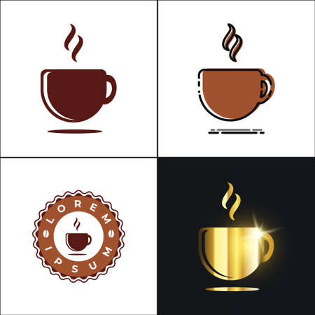The coffee cup logo is available in four styles, simple, MBE style, vintage, and luxury golden. Suitable for business brands such as cafes or coffee shops.のイラスト素材