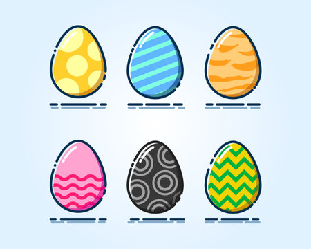 Colorful Collection of Eggs. Stripped Color. Yellow, Blue, Orange, Pink, Black, And Greenのイラスト素材