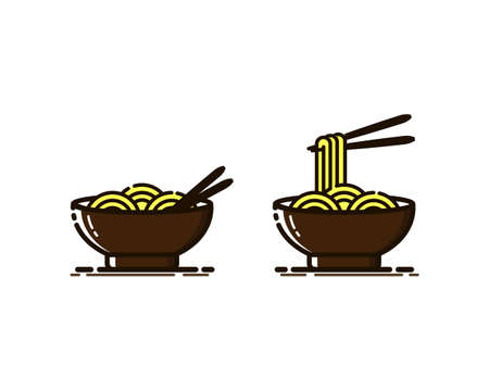 Noodles Icon with Chopsticks in MBE Style. Noodles or Ramen for Logo or Menu Background Decorationのイラスト素材