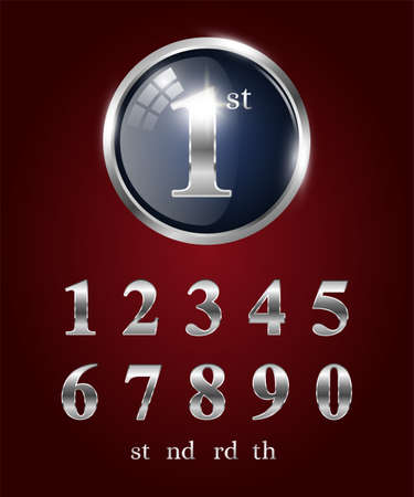 Set of silver number and ending of the words isolated on dark red background. Silver number suitable for luxury design, VIP, and anniversary celebration designのイラスト素材