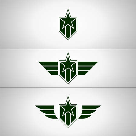 collection of military star symbol badges. star and wing badge for military symbol or army emblemのイラスト素材