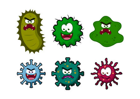 set of virus and bacterial icons in various types. illustration of a deadly disease outbreak. virus, bacterial, and germ vectors for design equipment. infographic resourceのイラスト素材