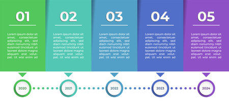 Timeline infographics template. Presentation business infographic with 5 sections. Vector design for brochure, diagram, workflow, web design, annual report.のイラスト素材