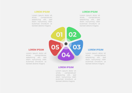 Modern infographics template. Presentation business infographic with 5 options. Vector design for brochure, diagram, schedule, workflow, web design, annual report.のイラスト素材