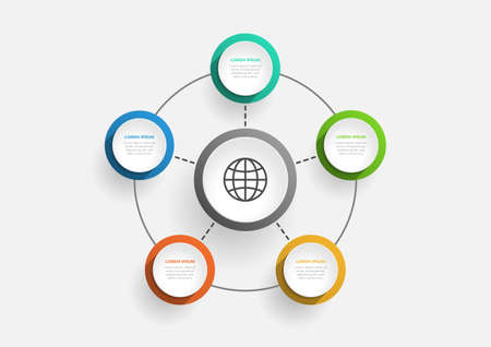 Modern circle chart infographic template with 5 options. Vector business template for presentation. Creative concept for infographic. Suitable for brochure, workflow, annual report, graph, layoutsのイラスト素材