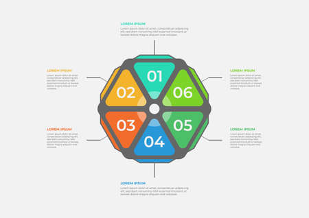 Modern circle chart infographic template with 6 options. Vector business template for presentation. Creative concept for infographic. Suitable for brochure, workflow, annual report, graph, layoutsのイラスト素材