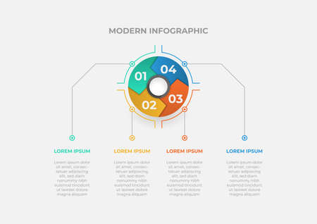 Modern circle chart infographic template with 4 steps. Vector business template for presentation. Creative concept for infographic. Suitable for brochure, workflow, annual report, graph, layoutsのイラスト素材