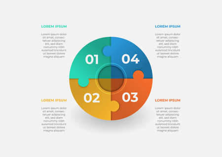 Modern circle puzzle infographic template with 4 steps. Vector business template for presentation. Creative concept for infographic. Suitable for brochure, workflow, annual report, graph, layoutsのイラスト素材