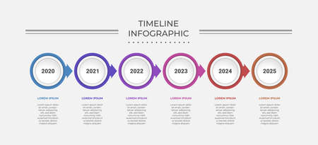 Abstract business infographics template with 6 circles on timeline diagrams. Creative presentation label design for infographics.のイラスト素材