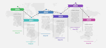 Creative presentation concept design for timeline infographics in 6 steps. Vertical option banner. Graphic resource elements suitable for workflow, annual report, milestone, business report.のイラスト素材