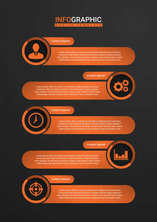 Creative business presentation design for infographics in 5 steps. Elegant presentation design in black and orange. Cool graphic resource elementsのイラスト素材