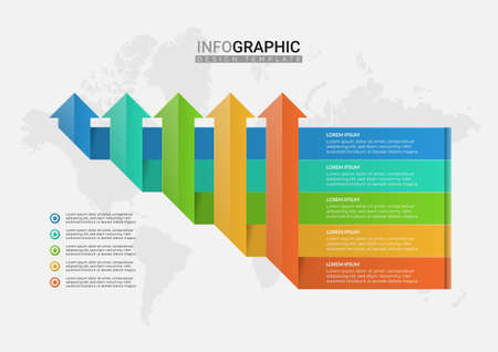 Arrow infographic elements with 5 options. Business template for presentation. Up arrow design with horizontal label. Can be used web design, diagram, business information, reportのイラスト素材