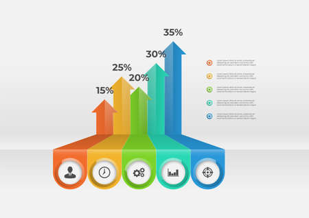 Arrow infographic elements with 5 options. Business template for presentation. Up arrow vector design. Can be used web design, diagram, business information, reportのイラスト素材