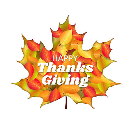 modern happy thanksgiving day background with autumn leaves. happy thanksgiving with paper cut styleのイラスト素材