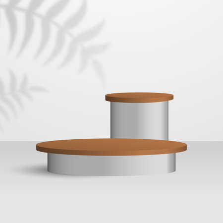 Product podium with two wooden stand on white background good for fashion and cosmeticのイラスト素材