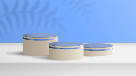 Vector illustration of 3D podium in three stands. Empty pedestal concept for fashion and cosmetic displayのイラスト素材