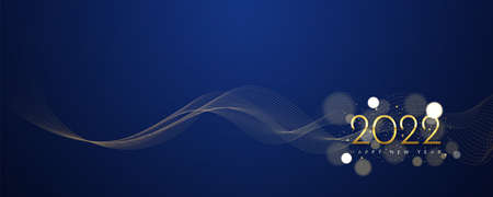 The elegant new year 2022 background. 2022 calendar header with abstract line waves and glitter...