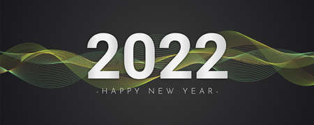 Calendar header 2022 number on abstract wavy lines. 2022 with paper cut style on black background