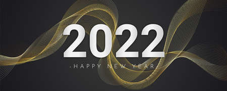 Calendar header 2022 number on abstract wavy lines. 2022 with paper cut style on black background