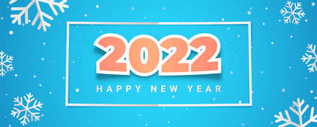 Calendar header 2022 number with paper cut style. New year celebration banner with falling snowflakeのイラスト素材