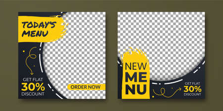Food social media post template. Social media post banner for food promotion. set of social media banner suitable for social media, web, banner ad promotionのイラスト素材