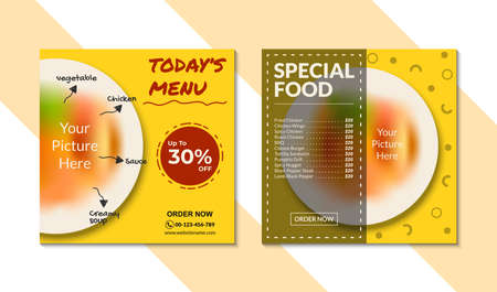 Food social media post template. Social media post banner for food promotion. set of social media banner suitable for social media, web, banner ad promotionのイラスト素材