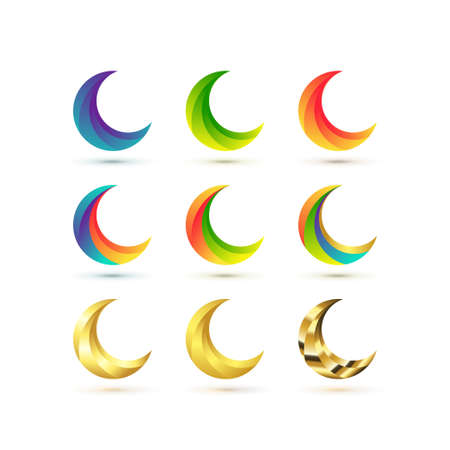 Collection of the crescent with nine assortment variation color gradients.のイラスト素材